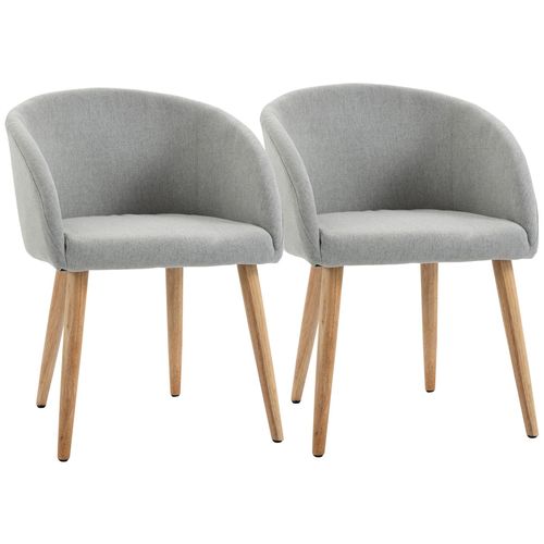 Homcom Chaises De Visiteur Design Scandinave - Lot De 2 Chaises - Pieds Inclinés Effilés Bois Caoutchouc - Assise Dossier Accoudoirs Ergonomiques Aspect Lin Gris