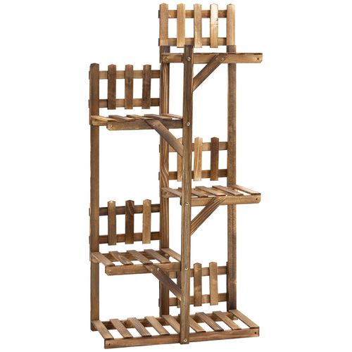 Étagère À Fleurs En Bois - Porte Plante Bois 6 Tablettes - Dim. 98l X 28l X 96,5h Cm - Bois De Sapin Traité Carbonisation