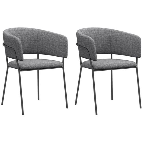 Lot De 2 Chaises Design Piètement Acier Noir Aspect Velours Gris