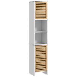 Meuble Colonne Salle De Bain Style Cosy Chic - 2 Portes, 2 Étagères, 2 Niches - Dim. 35l X 30l X 170h Cm - Blanc Bambou