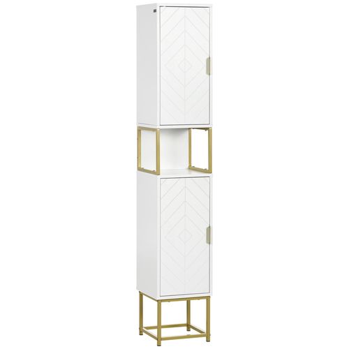 Meuble Colonne Salle De Bain 2 Portes 2 Étagères Niche Doré Blanc