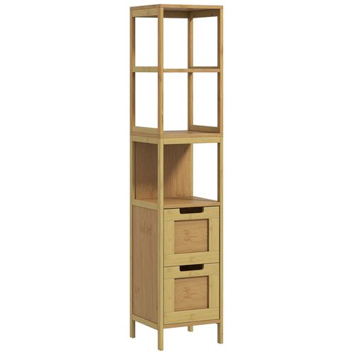 Meuble Colonne Salle De Bain Cosy Étagères Tiroirs Bambou Bois Clair
