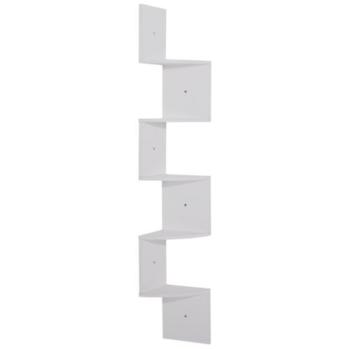 Étagère D'angle Étagère De Rangement Design Contemporain Zig Zag 20l X 20l X 126h Cm 5 Niveaux Panneaux De Particules Blanc
