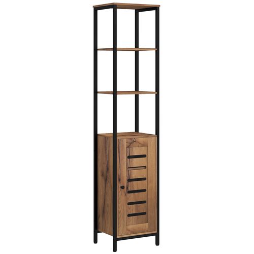 Meuble Colonne Salle De Bain Style Cosy Étagères Porte Acier Noir Bois