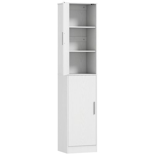 Colonne Salle De Bain H180 Cm - 2 Portes, 4 Étagères Réglables - Effet Bois Blanc