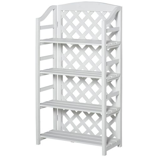 Étagère À Fleurs Pliable - 4 Étagères À Lattes Réglables - Pan Arrière Treillis - Bois Sapin Blanc