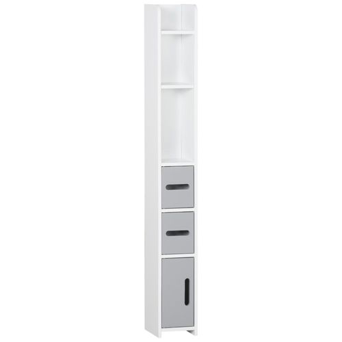 Colonne De Salle De Bain H. 120 Cm - 3 Portes, 2 Niches, Étagère - Blanc Gris