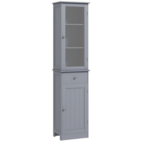 Colonne De Salle De Bain 2 Portes 3 Étagères Tiroir Gris