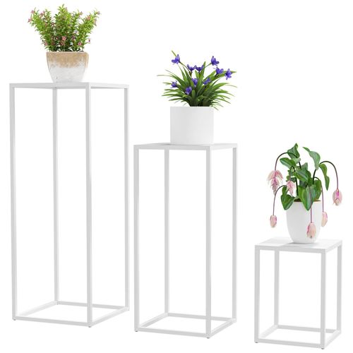 Lot De 3 Supports Pour Plantes Fleurs Empilables - Usage Intérieur Extérieur - Métal Époxy Blanc