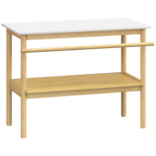 Étagère Salle De Bain Style Cosy Bambou - 2 Niveaux, Porte-Serviettes - Dim. 100 X 48 X 75 Cm - Bois Blanc