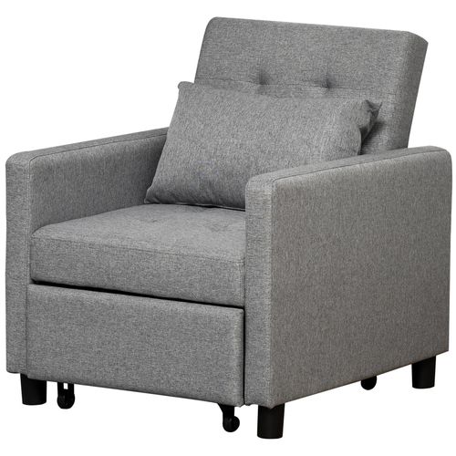 Fauteuil Chauffeuse Canapé-Lit Convertible 1 Place Dossier Inclinable 3 Positions Coussin Inclus Polyester Coton Gris
