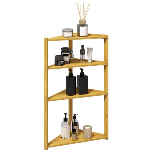 Etagère D'angle De Salle De Bain - 4 Niveaux - Bambou Verni