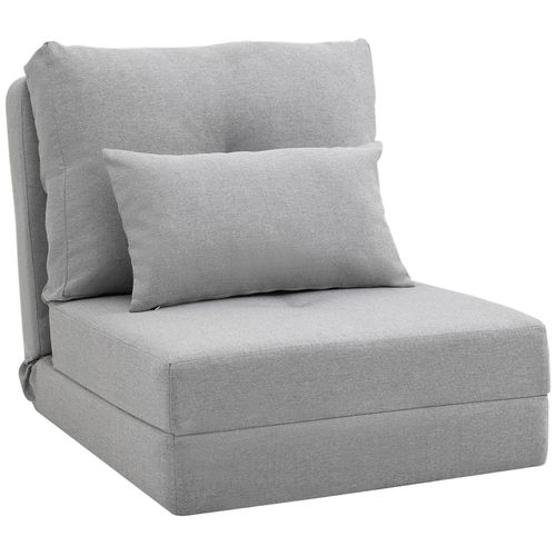 Chauffeuse Dossier Inclinable - Fauteuil Convertible - 2 Coussins Inclus - Tissu Lin Gris Clair