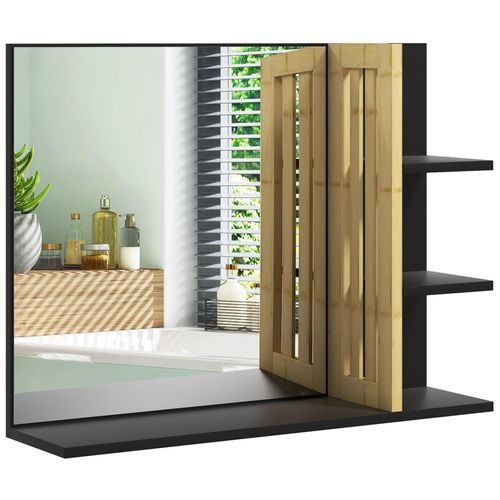 Miroir mural salle de bain - étagères - MDF noir bambou verni