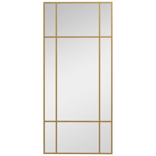 Miroir mural verrière rectangulaire - installation horizontal ou vertical - 4 crochets - dim. 110L x 50H cm - métal doré