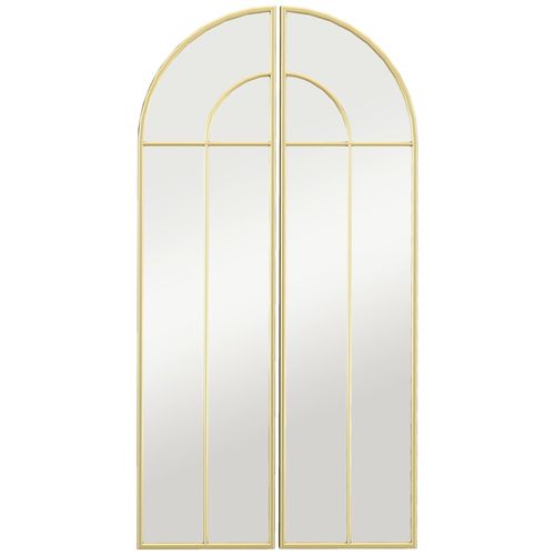 Miroir mural style verrière dim. panneau 30 x 120 cm métal doré verre