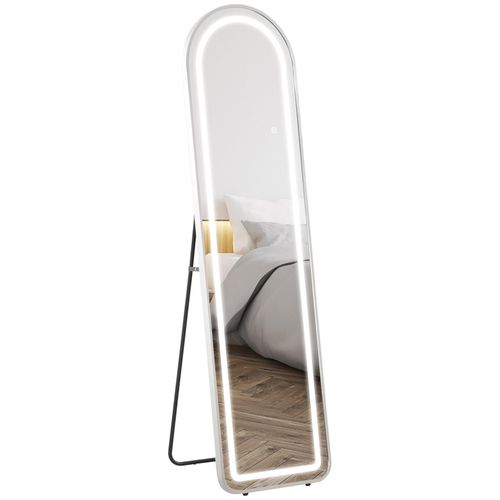 Miroir sur pied arqué - miroir lumineux LED réglable tactile dim. 40L x 150H cm - métal noir alliage alu verre trempé