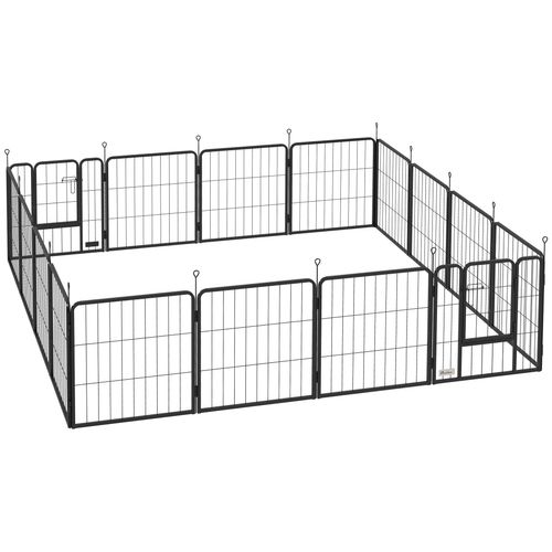 Parc Enclos Chien 16 Panneaux Modulables Pliable Porte Verrouillable Acier Époxy Noir