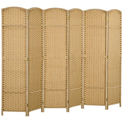 Paravent intérieur pliable 6 panneaux 240 x 170 cm - séparateur de pièce finition tressée - PP bois pin naturel