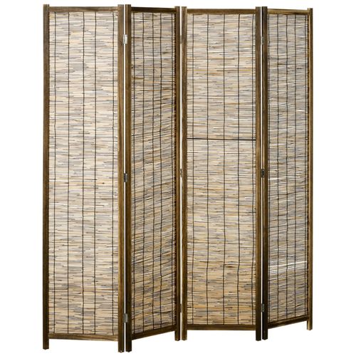 Paravent intérieur 4 panneaux pliables séparateur de pièce bois roseau