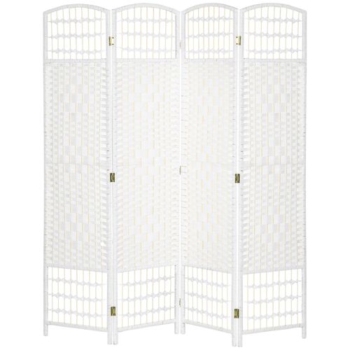 Paravent intérieur 4 panneaux pliables bambou tressées blanc paille