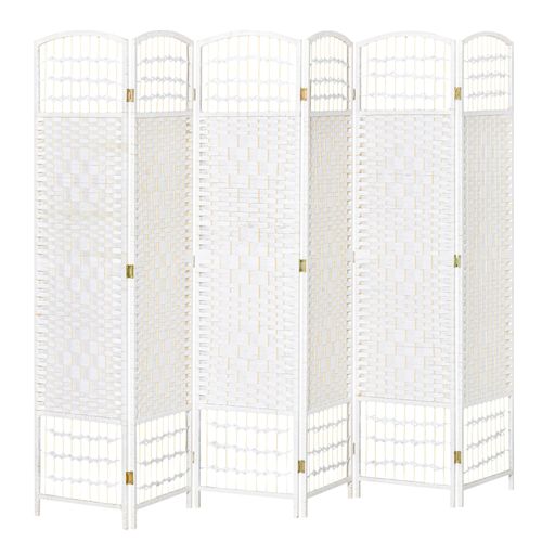 Paravent intérieur 6 panneaux pliables bois fibres blanc paille