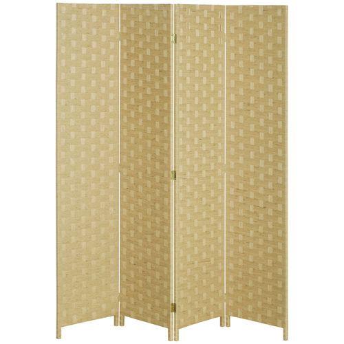 Paravent intérieur 4 panneaux pliables bois pin fibres tressées nature