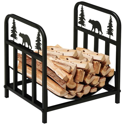 Range-bûches intérieur extérieur sur pied - porte bûches design - dim. 42L x 33l x 43H cm - métal noir