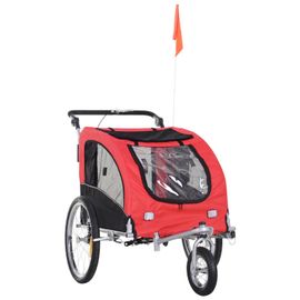 Remorque Vélo Jogger 2 En 1 Pour Animaux Drapeau Roue Avant Pivotante Réflecteurs Et Barre D¿Attelage Inclus Rouge Noir
