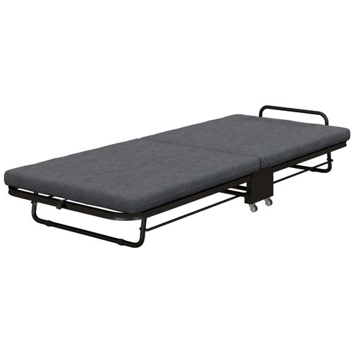 Lit Pliant D'appoint 1 Personne - Lit Pliant Sur Sommier À Roulettes - Métal Noir Tissu Gris