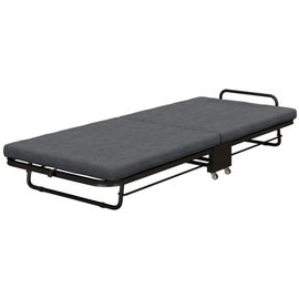 Lit Pliant D'appoint 1 Personne - Lit Pliant Sur Sommier À Roulettes - Métal Noir Tissu Gris