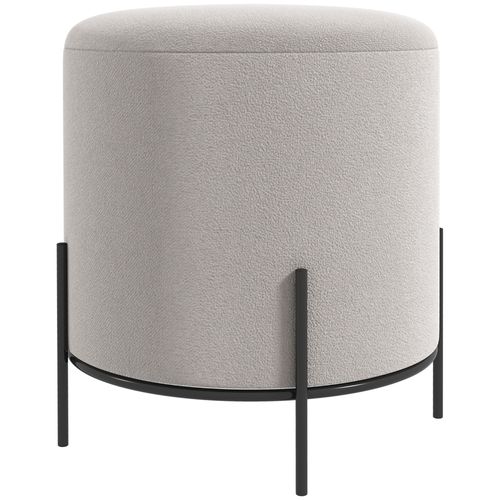 Tabouret Rond Style Contemporain Acier Noir Velours Gris Clair