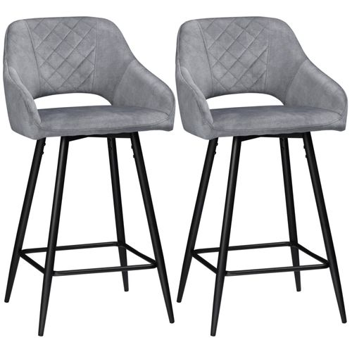 Lot De 2 Tabourets De Bar Design Chesterfield Capitonné Gris