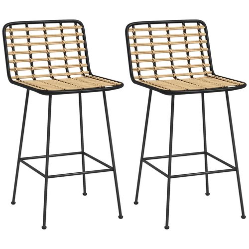 Lot De 2 Tabourets De Bar Style Bohème Chic Repose-Pieds Acier Noir Résine Aspect Rotin