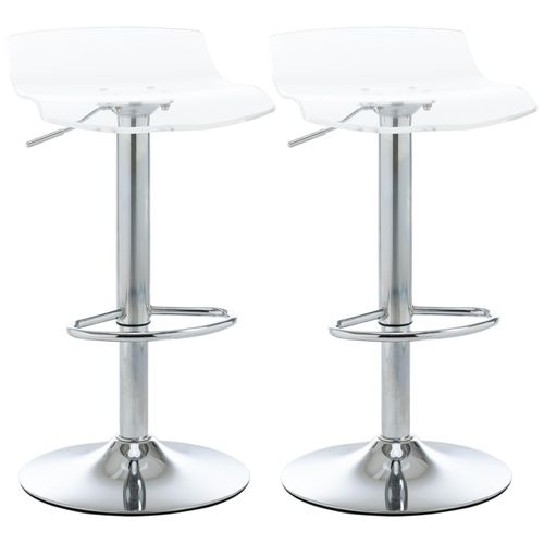 Lot De 2 Tabourets De Bar Design Contemporain Assise Acrylique Et Piètement Métal - Pivotant 360° - Hauteur Réglable Avec Repose-Pieds - Transparent
