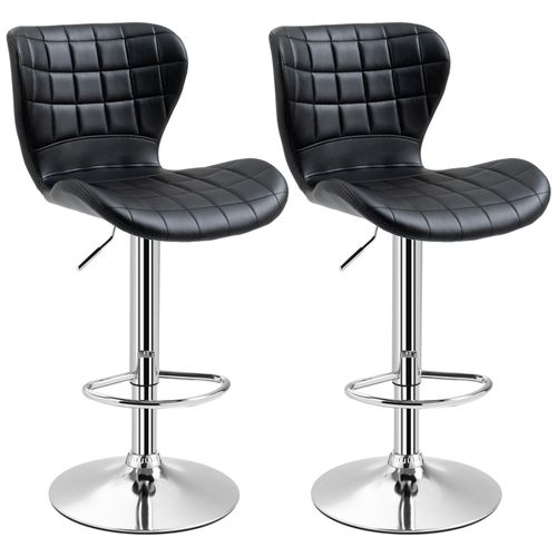 Lot De 2 Tabourets De Bar Design Contemporain Hauteur D'assise Réglable 59-81 Cm Pivotant 360° Pu Noir