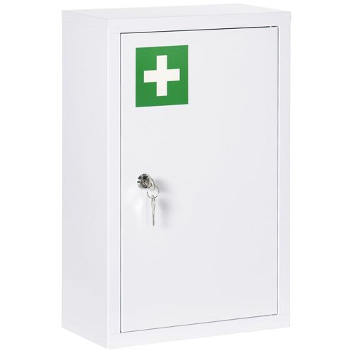 Armoire À Pharmacie Verrouillable 3 Niv. 2 Clés Logo Croix Acier Blanc