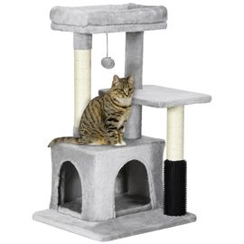 Arbre À Chat Griffoirs Sisal Naturel Et Massant Grande Niche Plateforme Panier Jeu Boule Suspendue Peluche Gris