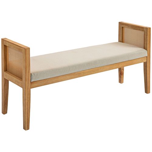 Banquette Bout De Lit Style Bohème - Coussin Beige Cannage Rotin Bois