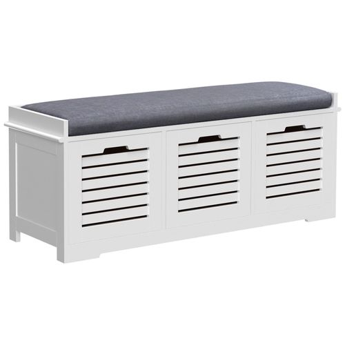 Banc À Chaussures 3 Tiroirs Avec Coussin - 108 X 35 X 43 Cm - Polyester Gris Mdf Blanc