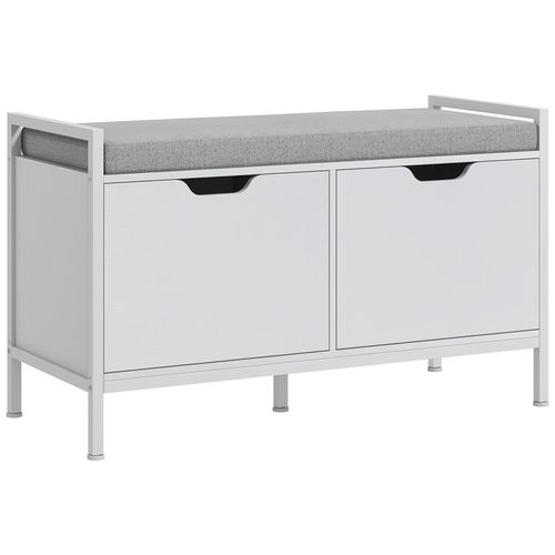 Banc À Chaussures Meuble À Chaussures, 2 Placards, Meuble D'entrée Avec Coussin Rembourrée, Pour Couloir, Entrée, Chambre, 84l X 35p X 50h Cm, Blanc