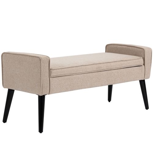 Banquette Coffre Rangement 2 En 1 Contemporain Bois Noir Tissu Beige