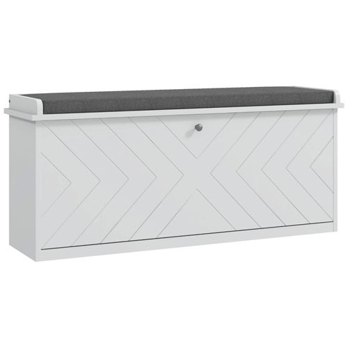 Banc À Chaussures Style Graphique Motif Chevrons - Coussin Déhoussable Inclus - Blanc Gris