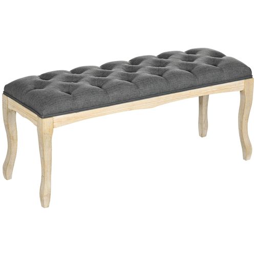 Banc Banquette Capitonnée Style Classique Chic Pieds Bois Lin Gris