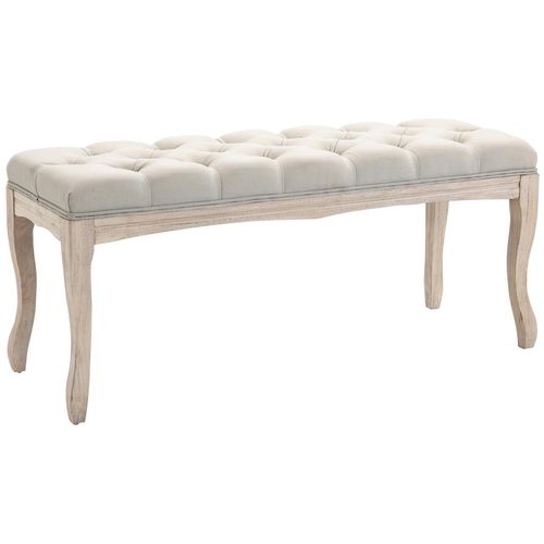 Banc Banquette Capitonnée Style Classique Chic Pieds Bois Lin Beige