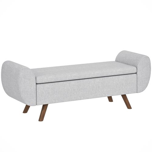 Banc Coffre Design - Banquette Avec Rangement - Dim. 132 X 42 X 50 Cm - Piètement Bois Tissu Gris Clair