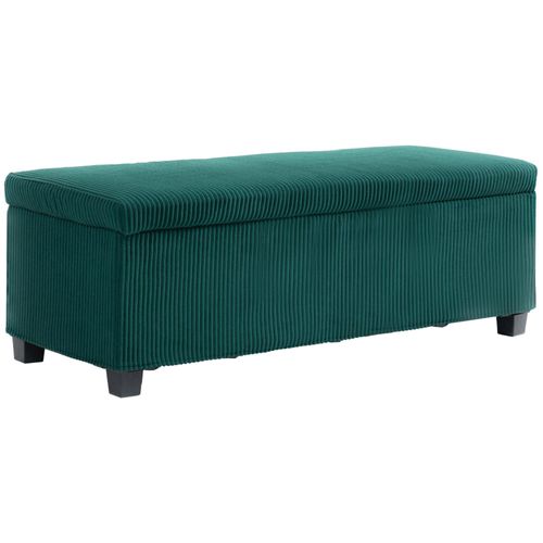 Banquette Coffre Design Velours Côtelé - Dim. 112 X 42 X 40 Cm Rangement 84l - Vert