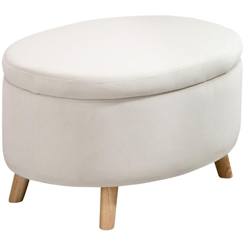 Pouf Coffre De Rangement - Repose-Pieds Velours - Dim. 71 X 51,5 X 42 Cm - Piètement Bois Hévéa Beige