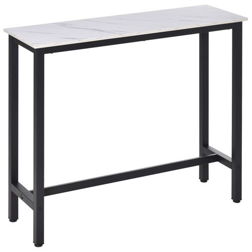 Table De Bar 100h Cm Châssis Acier Noir Plateau Aspect Marbre Blanc