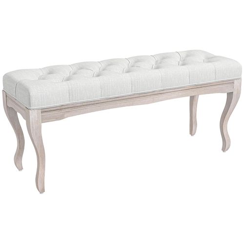 Banc Banquette Capitonnée Style Classique Bois Hévéa Blanc Gris Clair